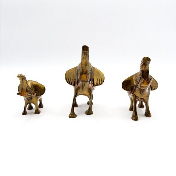 Three Vintage Brass Elephants Lucky Trunks Up Made in India - Picture 6 of 13